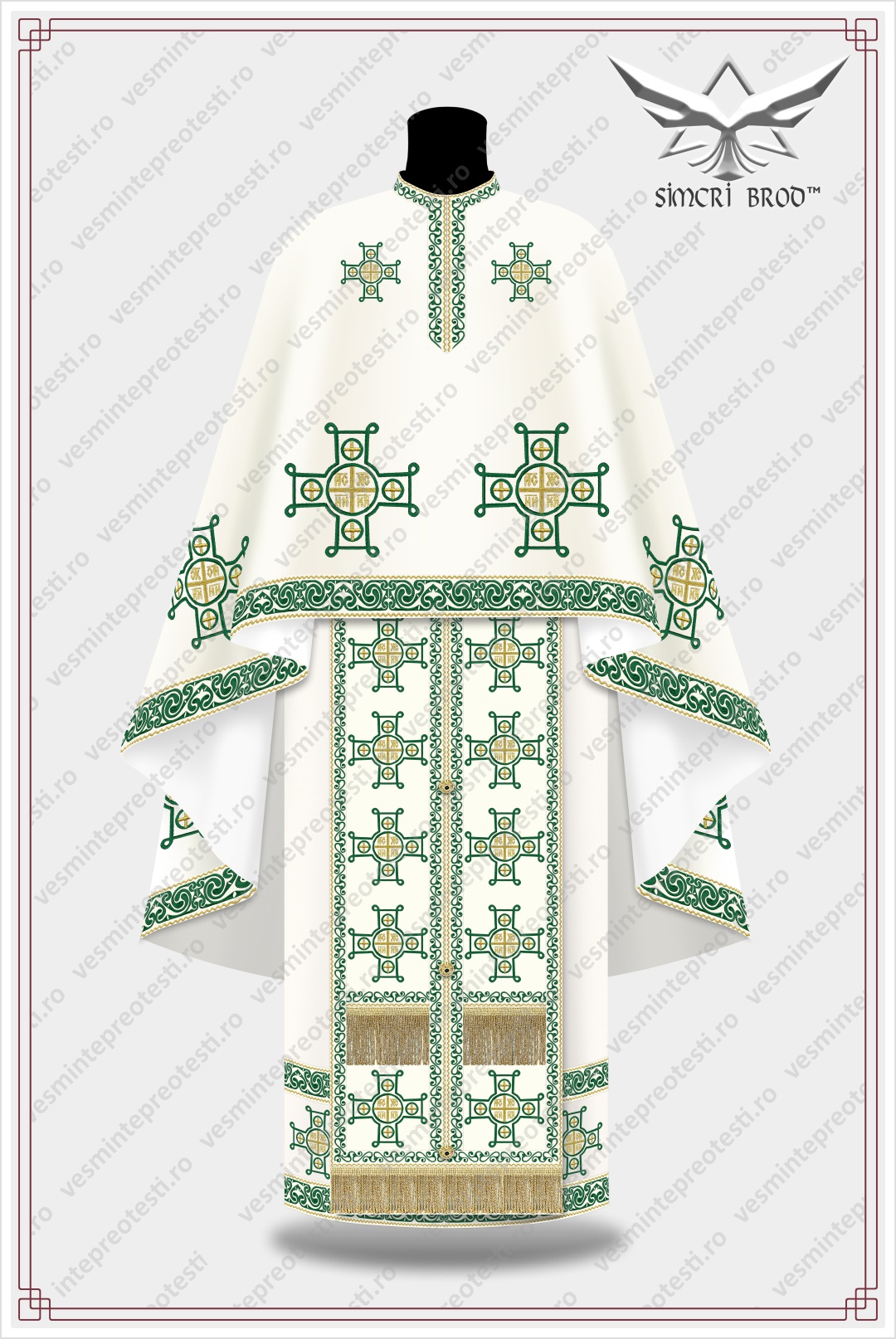 B-9-crem-verde-2024-SimcriBrod-fata.jpg Ιερατικά άμφια κεντημένα B-9 κρεμ/πράσινα, Κεντημένα Άμφια