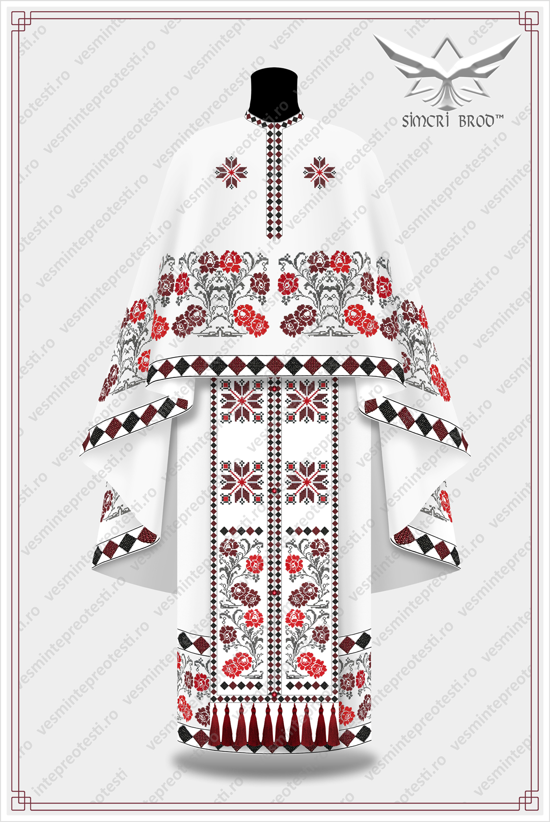 B-Popular-2-alb-visiniu-SimcriBrod-(fata) Vesminte preotesti brodate Traditional 2 alb/visiniu